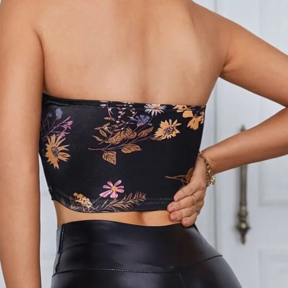 Boho Floral Print  Satin Corset Crop Top Sexy Party - Picture 10 of 11